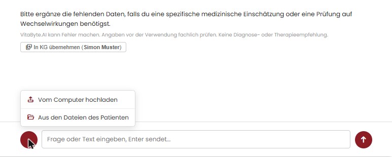Büroklammer mit «Vom Computer hochladen» und «Aus den Dateien des Patienten» Büroklammer mit «Vom Computer hochladen» und «Aus den Dateien des Patienten»