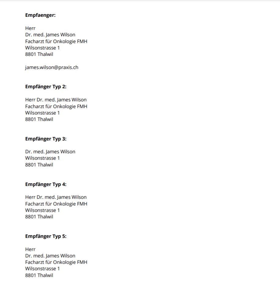 Die Adressformate von {{empfaenger}} bis {{empfaenger_typ5}} im Vergleich